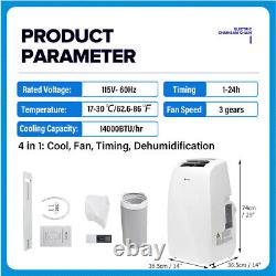14,000 BTU Portable Air Conditioner Cool & Timing, Dehumidifier A/C Fan + Remote