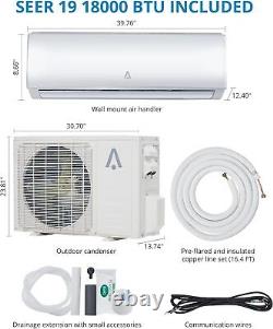 18000BTU Smart Air Conditioner Heat Pump Mini Split AC 19 SEER INVERTER Ductless
