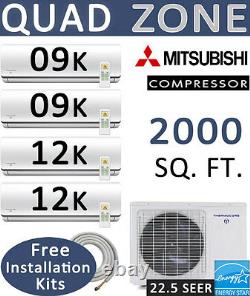 42000 BTU Quad Zone Ductless Split Air Conditioner Heat Pump 9000 x2 + 12000 x2