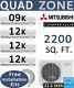 45000 Btu Quad Zone Ductless Split Air Conditioner Heat Pump 9000 + 12000 X 3