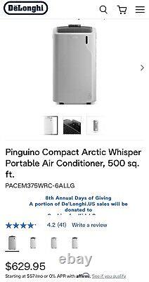 DeLonghi Pinguino Compact Arctic Whisper Portable Air Conditioner, 500 sq. Ft