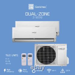 Dual Zone 21.5 SEER2 Ductless MiniSplit Air Conditioner Inverter Wifi Heat Pump