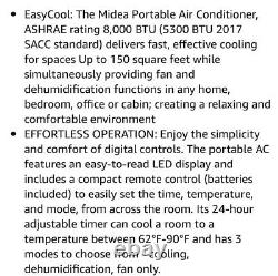 Midea Easy Cool Portable Air Conditioner 3-in-1, 8000 btu, Remote, New, Open Box