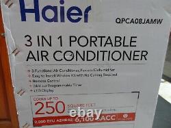 NEW Haier 9000 BTU 3 In 1 Portable Air Conditioner, 250 Square Feet QPCA08JAMW