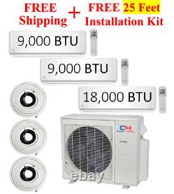 Tri 3 Zone 9000 9000 18000 Ductless Mini Split Air Conditioner Heat Pump Multi