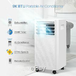 White 9,000 BTU Portable Air Conditioner Remote Dehumidifier Fan With Window Kit