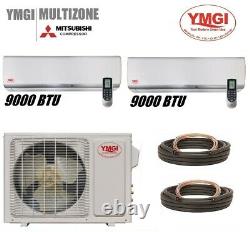YMGI 18000 BTU (9K+9K) Two Zone Ductless Mini Split Air Conditioner Heat Pump