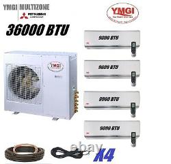 YMGI 36000 BTU QUAD ZONE DUCTLESS SPLIT AIR CONDITIONER WITH HEAT PUMP 4 x 9000