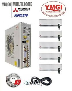 YMGI 51000 BTU Five Zone DUCTLESS SPLIT AIR CONDITIONER WITH HEAT PUMP Wall Moun