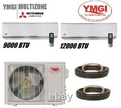 Ymgi 21000 Btu (9k +12k) Two Zone Ductless Mini Split Air Conditioner Heat Pump