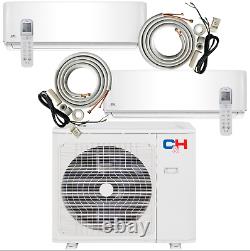 2 Zone Ductless Mini Split Air Conditioner A/c 12000 18000 Avec Télécommandes+kits