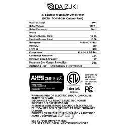 Climatiseur Split Mini 12000 BTU 20 SEER2 INVERTER Pompe à chaleur sans conduit 110V