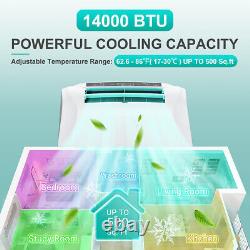 Climatiseur portable 14000 BTU 4EN1 avec ventilateur rafraîchissant, déshumidificateur, minuterie et télécommande.