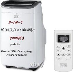 Climatiseur portable 3-en-1 8000 BTU jusqu'à 350 pieds carrés pour pièce/extérieur avec télécommande