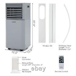 Climatiseur portable 5000BTU 3-en-1 avec déshumidificateur et mode ventilateur gris.