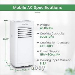 Climatiseur portable 9000 BTU 3-en-1 avec unité AC silencieuse, ventilateur et déshumidificateur