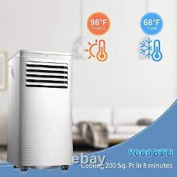 Climatiseur portable blanc 3 en 1 de 8000 BTU avec déshumidificateur et ventilateur intelligent et application