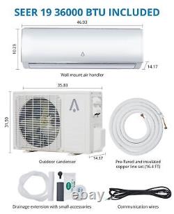 Climatiseur thermopompe à mini-split de 36000 BTU, 19 SEER, AC inverseur sans conduit de 3 tonnes