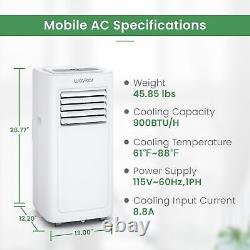 Waykar 9 000 BTU Climatiseur Portable 3-en-1 & Déshumidificateur & Ventilateur Unité AC