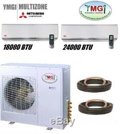 Ymgi 42000 Btu18k + 24k Deux Zone Ductless Mini Split Climatiseur Pompe À Chaleur
